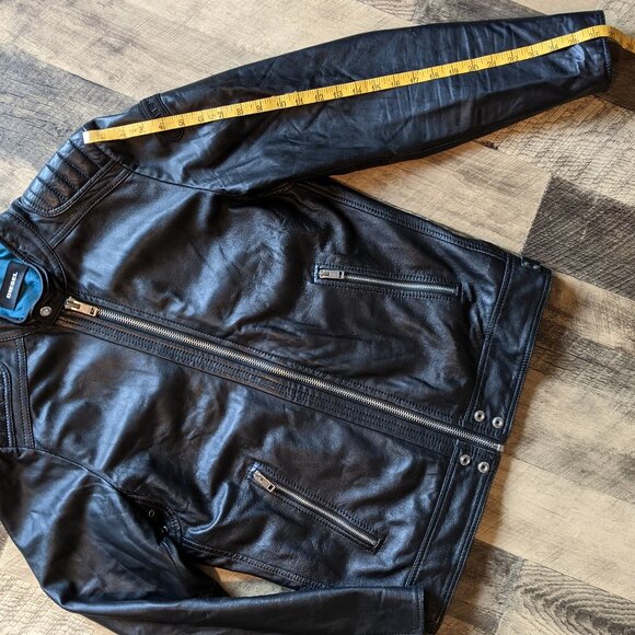 Diesel L-Shiro Leather Moto Jacket Black Large - Picture 8 of 9